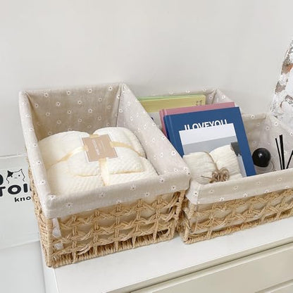 GIB Small Wicker Woven Storage Baskets for Organizng with Liners, Set of 3 - color: Beige