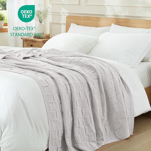 Whale Flotilla Checkered Knit Throw Blanket for Couch, Light Grey - color: Light Grey, size: 60x80 Inch