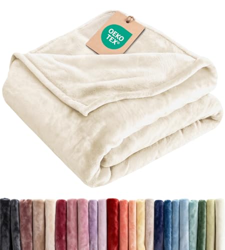 Fleece Blanket Throw XL Size - Ultra-Soft Flannel Fleece Blanket - Cream - color: 01 - Cream, size: Throw XL (50" x 70")