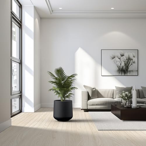 Kante Large Round Curved Black Concrete Planter 16.5" Dia, Outdoor - color: Black, size: 16.5" D