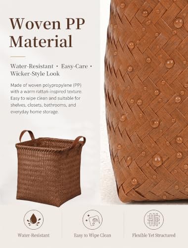 Wicker Storage Baskets, 4 Pack Woven Baskets for Shelves, Brown - color: Square Brown