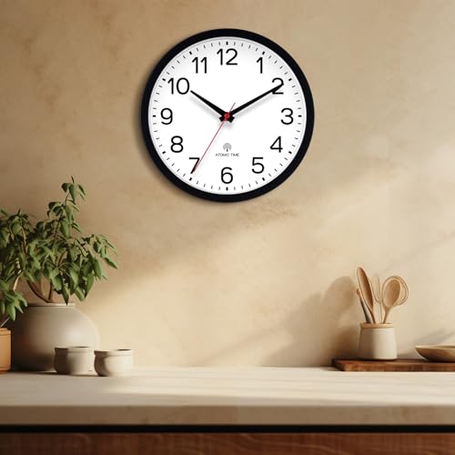 AKCISOT 10 Inch Wall Clock, Battery Operated Analog Clock, Black - color: Atomic Black, size: 10 Inch