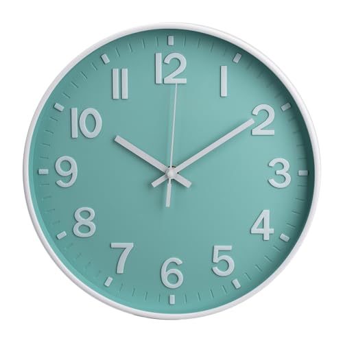 Wall Clock 12 Inch Mint Green Modern Simple Quartz Decorative Clock Non-Ticking Silent Battery Operated Round Wall Clocks Trendy and Practical Best Gift for Living Room Bedroom Kitchen Office - color: Mint Green, size: 12 Inch
