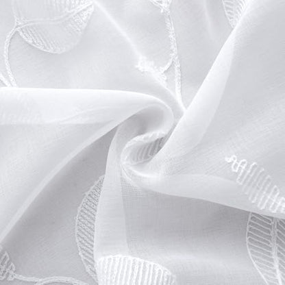 BGment White Sheer Curtains 90 Inches Long Living Room 2 Panels - color: White-leaf, size: 52"W x 90"L (Pack of 2)
