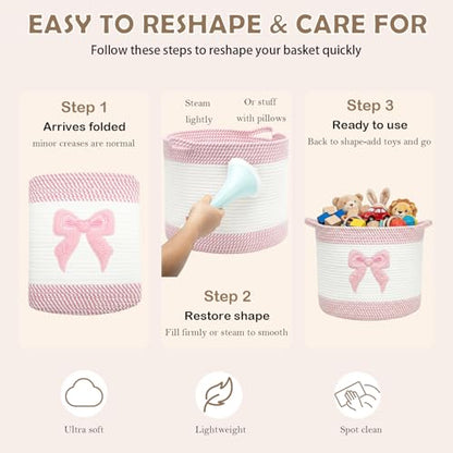 Baby Laundry Basket for Nursery, Large 15”x12”Baby Girl Storage Baskets - color: Bow