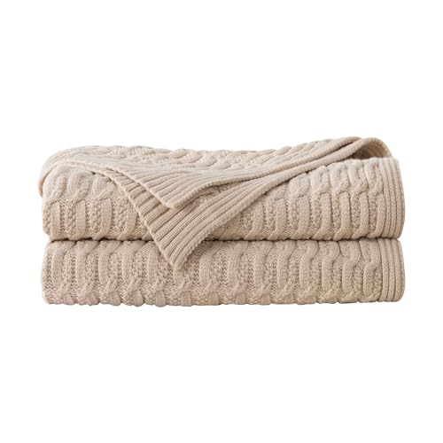WDCOZY Cable Knit Throw Blanket – Super Soft, Warm & Lightweight Knitted Jacquard Throw Blanket for Couch, Sofa, Bed, Chair, Cozy Texture Farmhouse Decorative Home Blanket, Beige 50x60 inches - color: Beige, size: Throw (50" x 60")