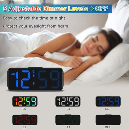 Peakeep Small Cute Digital Alarm Clock Plug-in for Kids Bedrooms Bedside - color: Black With Colorful (Plug-in, Ultra-compact)