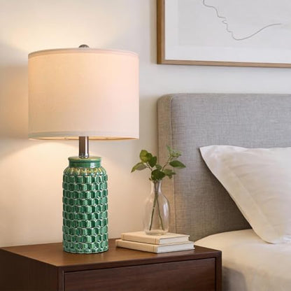 USumkky 20.5" Ceramic Table Lamps Set of 2 - Modern Farmhouse & Boho Style, Bedside Nightstand Lamps for Bedroom, Living Room End Table Lamps, Small Desk Lamp(Green) - color: 20.5" Green