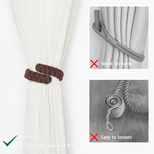 NICEEC 2 Pack Natural Cotton Rope Curtain Tiebacks Farmhouse Rustic Style Decorative Drape Tie Backs Handmade Braided Curtain Holdbacks for Home & Office Sheer/Light Weight Drapery (C-Coffee-S) - color: Coffee-small, size: 2 Pack