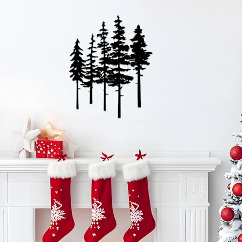 ESTART Metal Pine Tree Wall Art, Metal Tree Wall Decor - color: Black