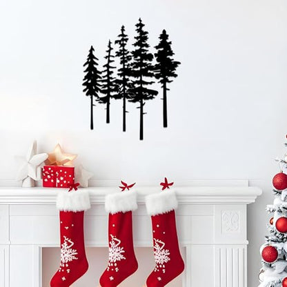 ESTART Metal Pine Tree Wall Art, Metal Tree Wall Decor - color: Black