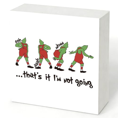 That's It I'm Not Going Sign, Funny Christmas Wood Box Shelf Decor - color: Style 29