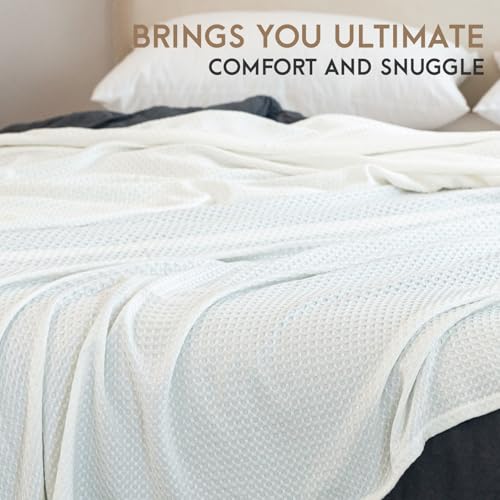AmyHomie Cooling Waffle Blanket King Size, 100% Rayon Derived from Bamboo - color: White, size: King (108"x90")