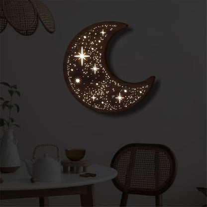 Wooden Moon Phase Wall Art Decor, LED Wood Night Light Wall Sculptures (A) - color: A