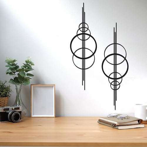 YATEASLU Abstract Line Art Wall Decor, Minimalist Circle Metal for Office
