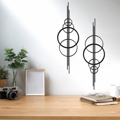 YATEASLU Abstract Line Art Wall Decor, Minimalist Circle Metal for Office