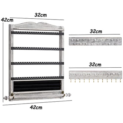 Wall Jewelry Organizer,3Pcs Hanging Jewelry Organizer,Wooden Jewelry Holder - color: White