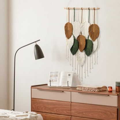 Macrame Wall Hanging Leaves Woven Tapestry Boho Chic Modern Home Decoration - color: 16.5"W x 29.5"L