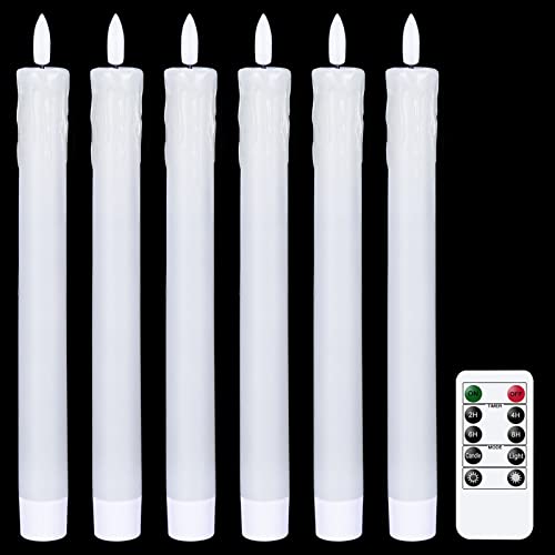 GenSwin Drip Wax Flameless Taper Candles Battery Operated with Remote Timer - color: White-B
