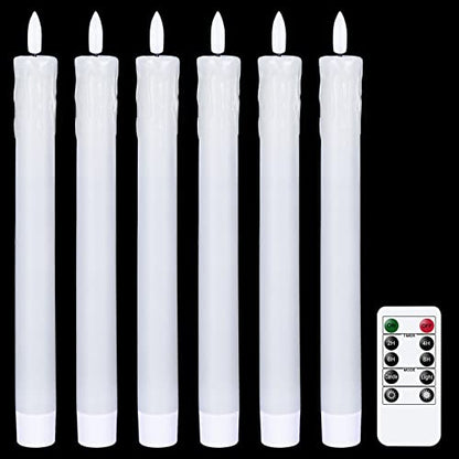 GenSwin Drip Wax Flameless Taper Candles Battery Operated with Remote Timer - color: White-B