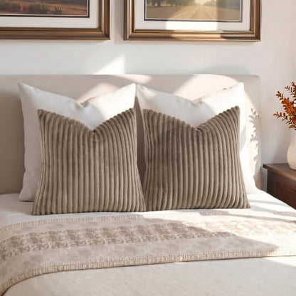 Simmore Fall Soft Camel Flannel Throw Pillow Covers 16X16 Set of 2 - color: Camel, size: 16" x 16" (Pack of 2)