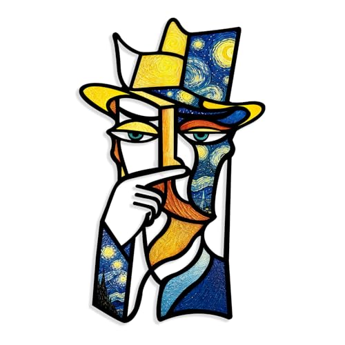 Kercan Bathroom Wall Decor, 14.1 x 8.6 Inch Abstract Metal Face Wall Art - color: Blue