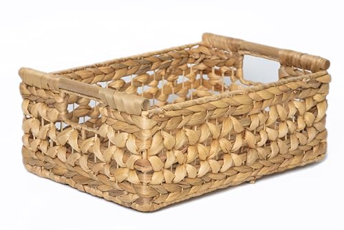 NAYA 15" Water Hyacinth Medium Wicker Shelf Basket with Handles - size: 15.0 x 10.8 x 6.1in