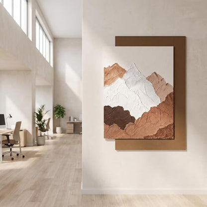 AMAATE 3D Textured Earth Tone Mountain Landscape Sandstone Framed Wall Art - color: snow mountain