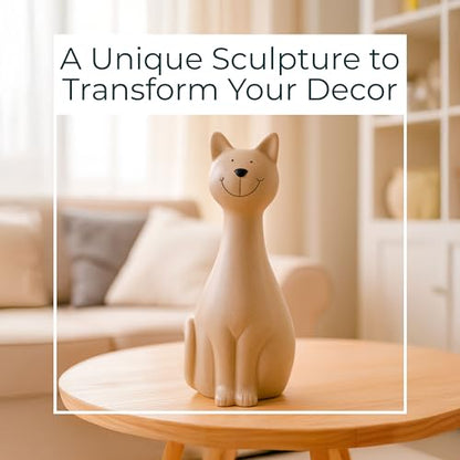 Skinny Sitting Kitty Figurine – Handcrafted Ceramic Cat Decorative Accent for Shelf, Console, or Coffee Table Display, Casual and Modern Living Room or Office Home Decor, 9", Gray
