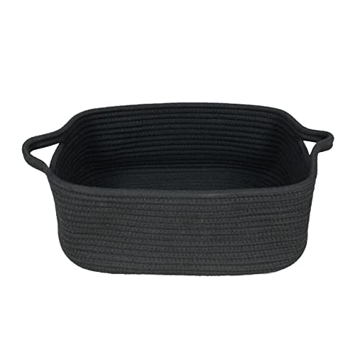 XUANGUO Medium Woven Cotton Rope Storage Basket with Handles, Black - color: black