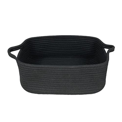 XUANGUO Medium Woven Cotton Rope Storage Basket with Handles, Black - color: black