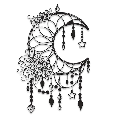 Xedatric Matte Black Moon Phase Metal Wall Art with Stars - color: Black