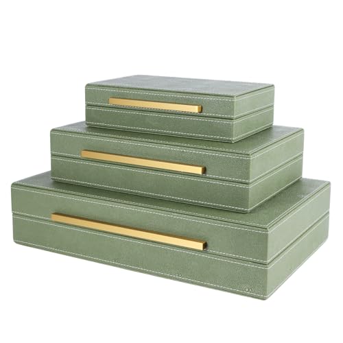 Shagreen Box, Decorative Storage Boxes with Lids, Faux Shagreen Decorative Box for Stacking Jewelry, Photo, Memory, Storage Boxes, Set of 3 - color: Green