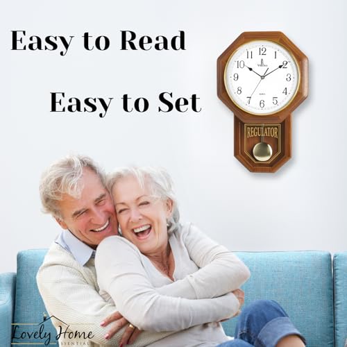 Pendulum Wall Clock Battery Operated, Real Wood Regulator Clock, Quiet - color: Light Wood With Arabic Numerals