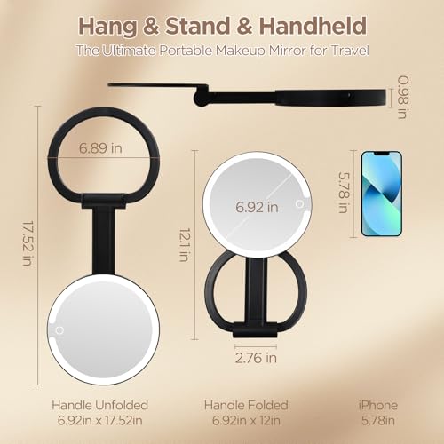 Lighted Makeup Mirror with 3 Color Modes & Dimmable Brightness, 360° Rotation, Double-Sided 1X/30X Magnifying Mirror, Rechargeable Portable Vanity Mirror for Home and Travel, Touch Control - Black - color: Black