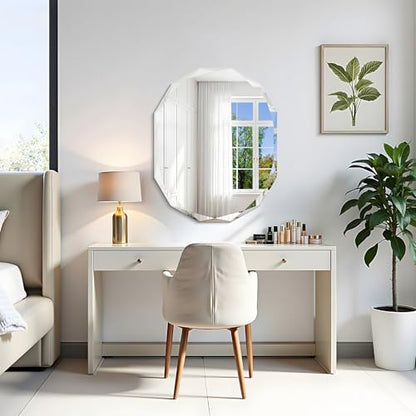 GLASHOM Frameless Oval Bathroom Mirror, 24x30 inch Beveled Wall Mirror - size: 24"L x 30"W