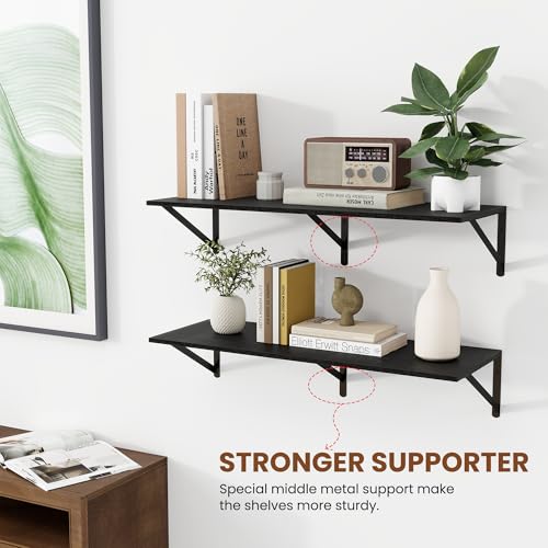 Heimlove 32W x 12D Deep Floating Shelves Set of 2 Black - color: Black With Black Metal Bracket, size: 32Wx12Dx5.8H