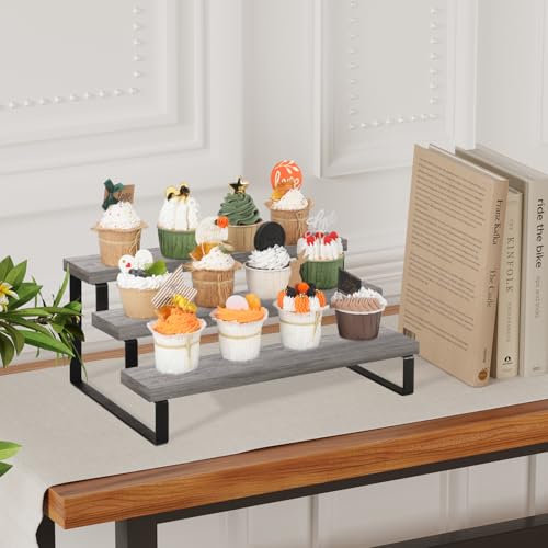 YINMIT Wooden Display Riser Stand, Tiered Perfume and Cologne Organizer Stand, 3 Tier Spice Rack Organizer, Rustic Display Shelf for Candles (3 Tier,Grey) - color: 3 Tier,1 Pack,Grey
