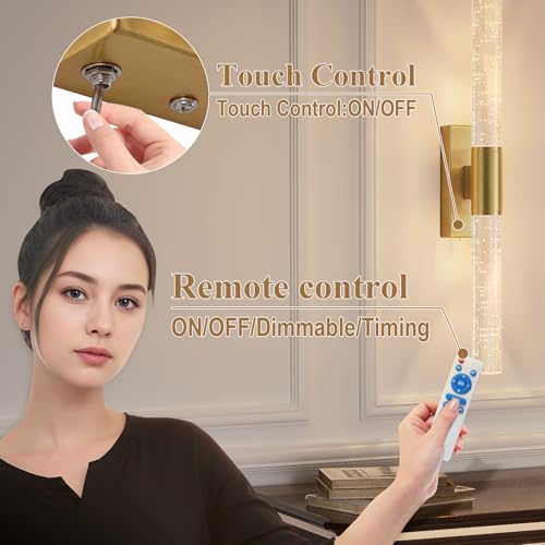 camuucci Battery Operated Wall Sconces Set of 2, Rechargeable Wall Lights - color: Gold, size: 20.9 Inches
