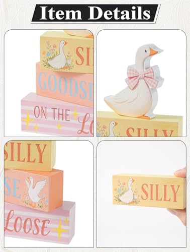 Silly Goose Wooden Tabletop Decor,Funny Birthday Party Decoration Wooden Pink Bow Silly Goose Table Centerpiece Cute Baby Shower Tiered Tray Decor - size: Goose