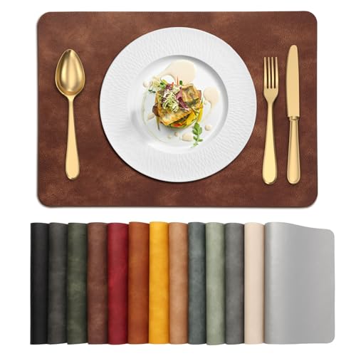 UnivoColors Placemats,Heat Resistant Placemats Set of 4 Washable 12x17 Inch,Waterproof Table Mats,Wipeable Pu Place Mats for Kitchen,Dining Room. Coffee Brown. - color: Washed Coffee Brown
