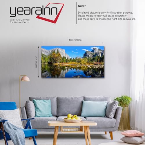 Canvas Wall Art Lake Mountain Forest Nature Picture Bedroom Living Room Large Modern Canvas Artwork Yosemite National Park Landscape for Office Kitchen Home Wall Decor Framed Ready to Hang 24" x 48" - color: Mountain River Nature Landscape, size: 48"L x 2
