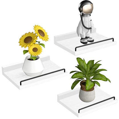 RYOFOBETTO Small Floating Shelf, 6X9 Inches Farmhouse Wall Shelves for Living Room, Bedroom, Picture Frames, Plants, Kitchen, Set of 3 (White and Black) - color: White and Black, size: 9"