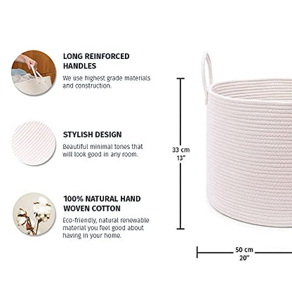 OrganiHaus Round Toy Basket & Blanket Basket, Cotton Rope 20x13" - color: Full Off-White, size: Wide