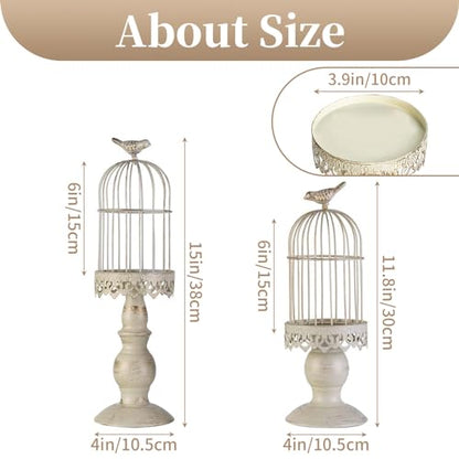 Sziqiqi Birdcage Candle Holders Decorative Set of 2，Distressed Ivory