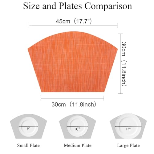 SHACOS Round Table Placemats Set of 4 Wedge Placemats Heat Resistant Woven Vinyl Table Mats for Round Table Wipe Clean (4, Orange) - color: Orange
