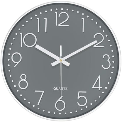 Modern Silent Wall Clock - 12 Inch Wall Clocks Battery Operated Large Number, Non-Ticking Analog Clock with Tempered Glass Quartz Clocks for Living Room Bedroom Office Kitchen, Grey - color: Gray, size: 12 Inch