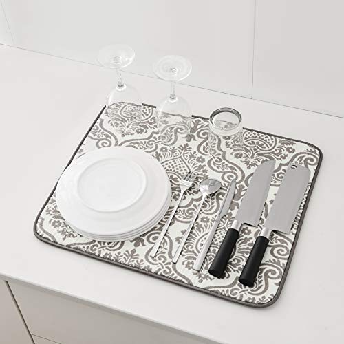 Dish Drying Mat for Kitchen Counter,Machine Washable Matt(Floral Vine) - color: Floral Vine 2P 19*15