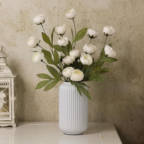 VIERENA 6 Pcs 27" Faux Silk Peony Artificial Flowers Stems for Vase (Cream) - color: Cream