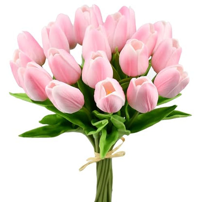 Mandy's 20 Stems Peach Pink Artificial Tulip Flowers for Home Centerpieces - color: Peach Pink 20pcs